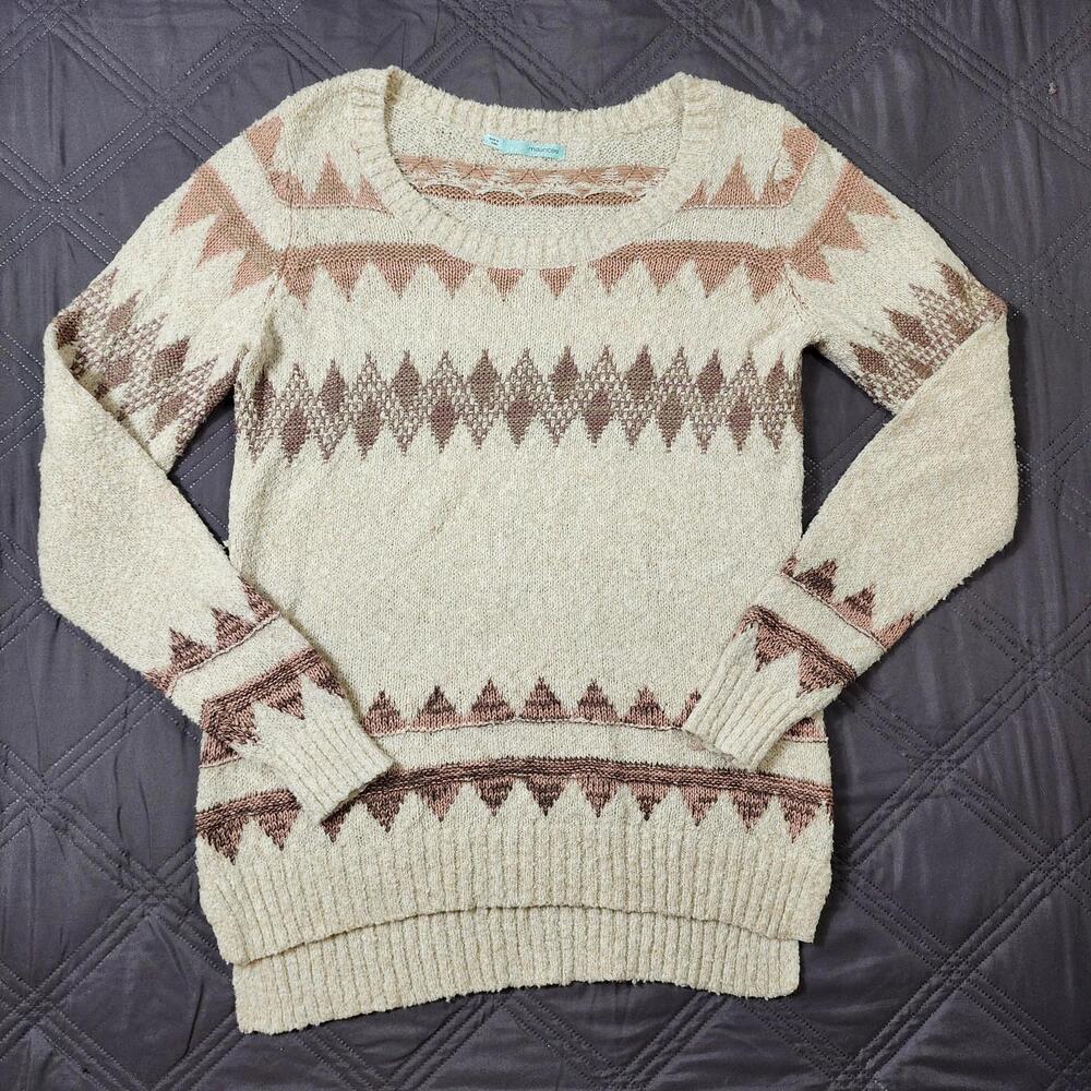 Maurices Neutral Long Sleeve Sweater Soft Beige Tan Size Large Geometric Western